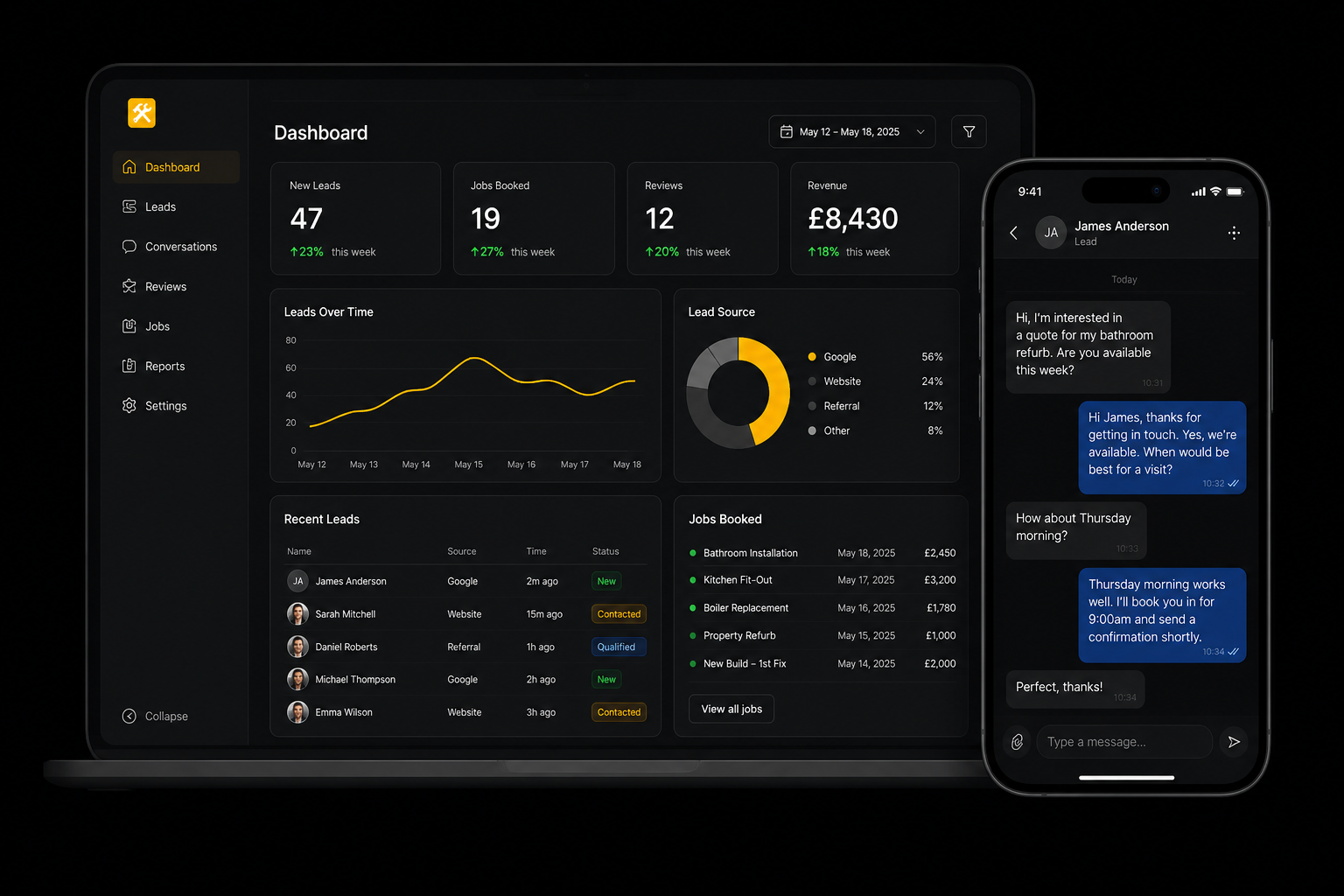 UK Trade Leads dashboard and customer conversation app