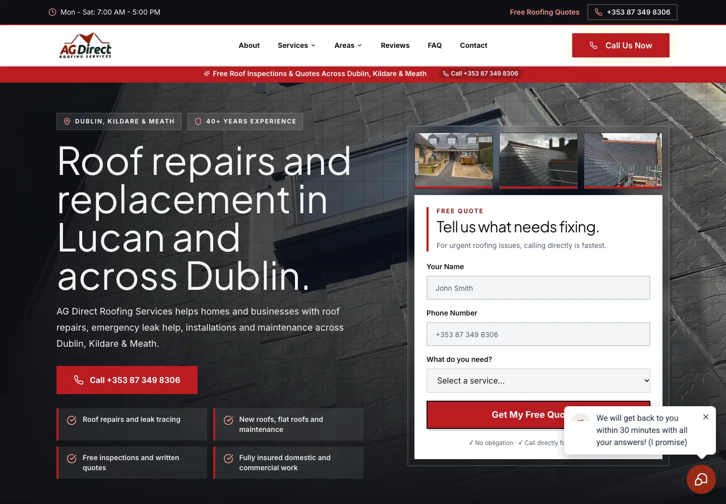 AG Direct Roofing Services bespoke website