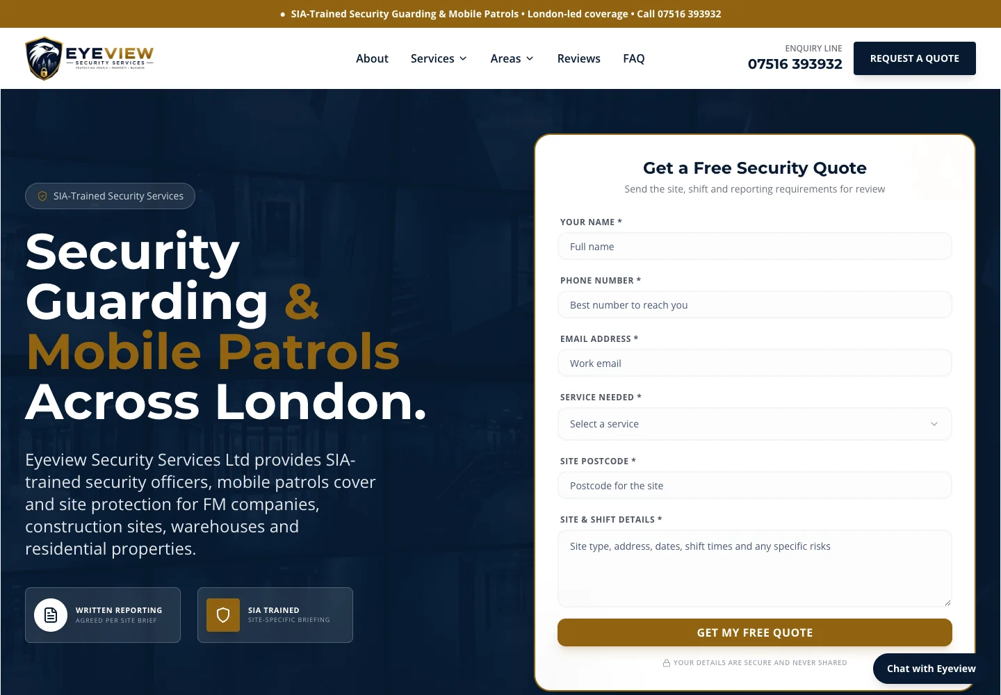 Eyeview Security Services homepage