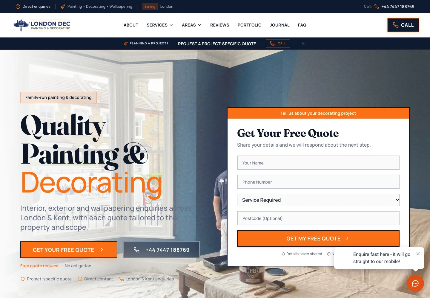 London Dec bespoke website