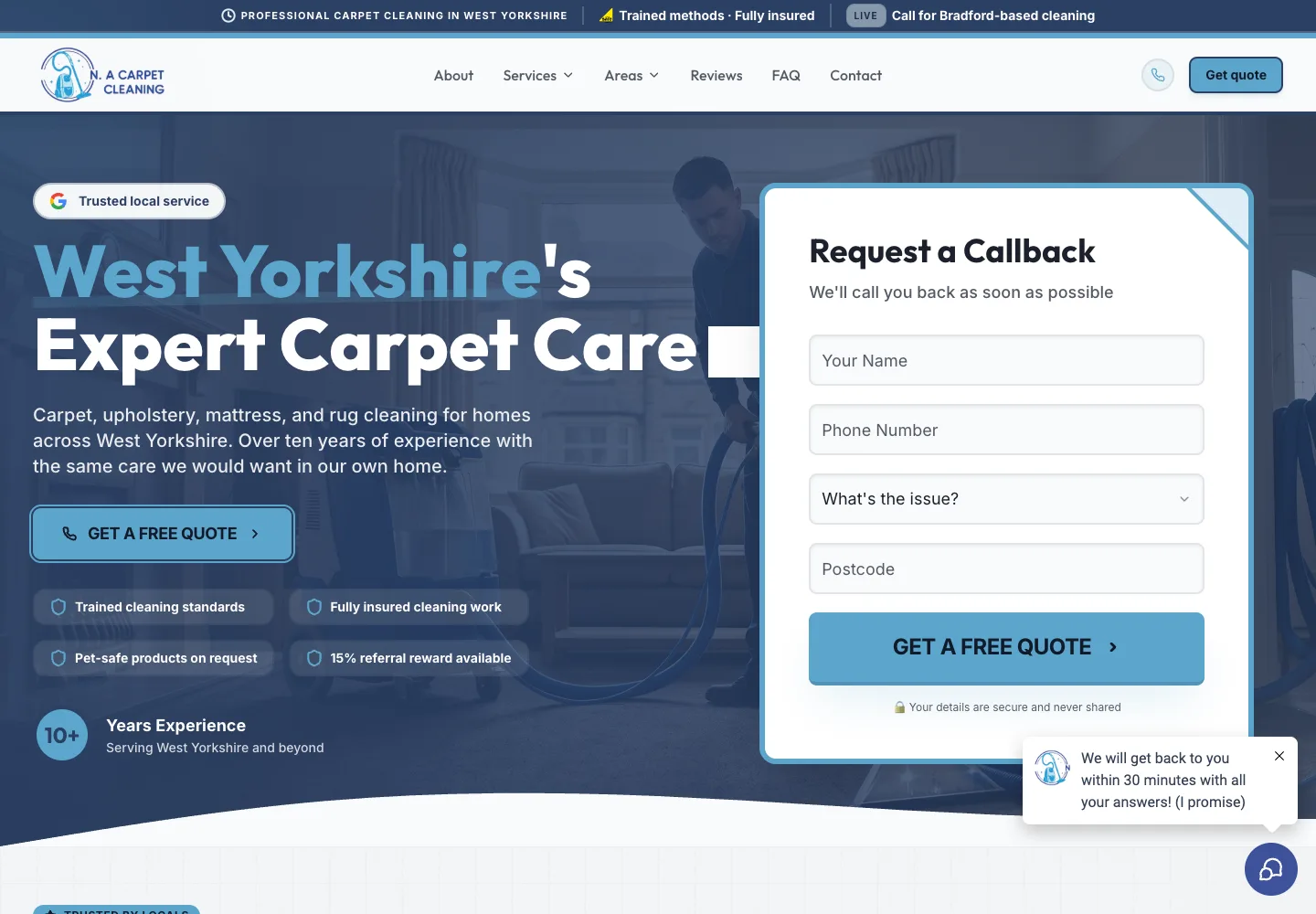 N.A Carpet Cleaning bespoke website