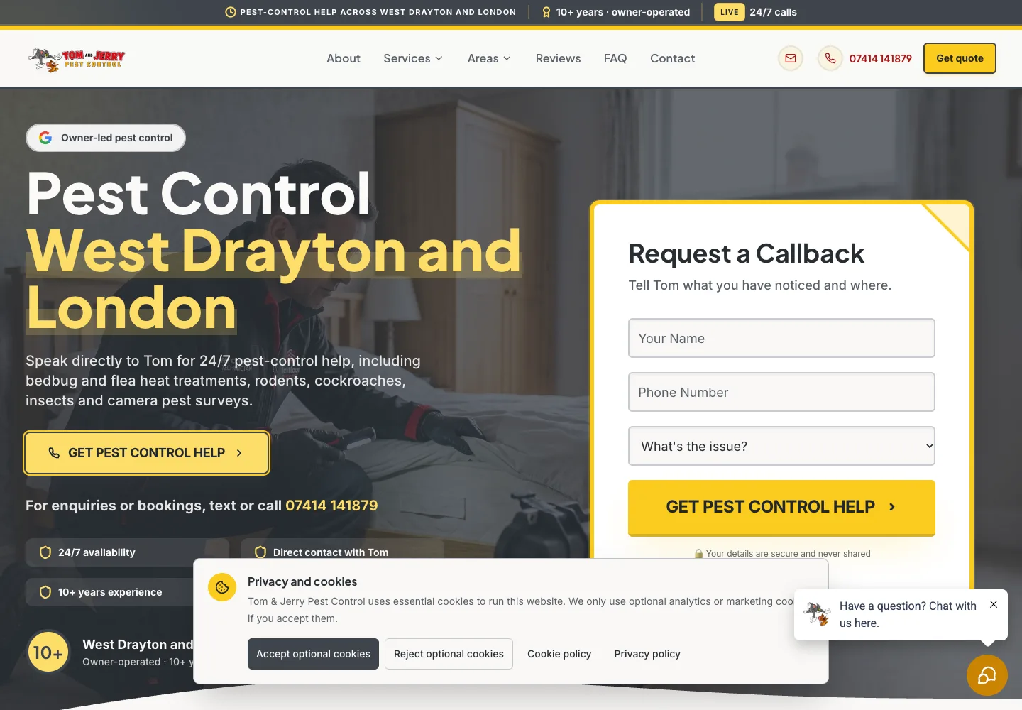 Tom & Jerry Pest Control bespoke website